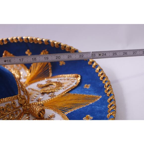 Salazar Yepez, Sombrero Hat, Blue and Gold, Mexico, Embroidered, ~ 250809-WH 458 - Picture 5 of 5